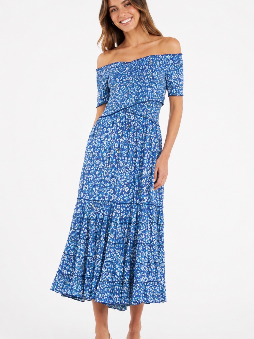 PAPETTE ST BARTH SOLEDAD SMOCK MAXI DRESS OFF SHOULDER ROMANTIC BOHO CHIC FLOWY